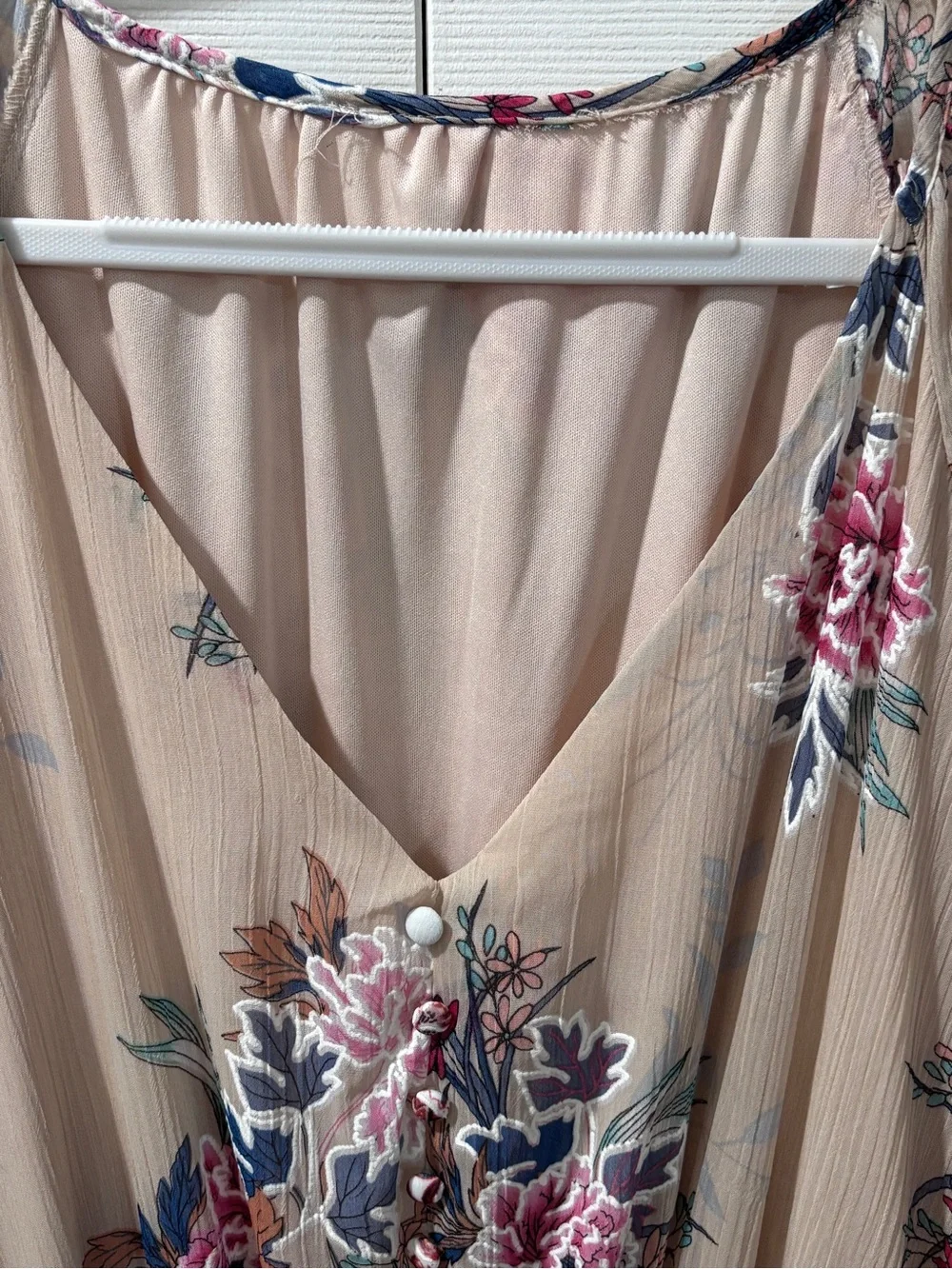 Just Found Floral Maxi Dress Sheer Chiffon Ruffle Hem Neutral Boho Pink Blue